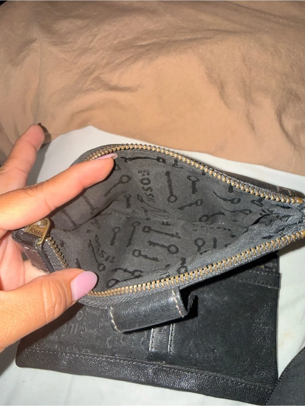 Fossil Black Leather Wallet with Gold Logo Plate